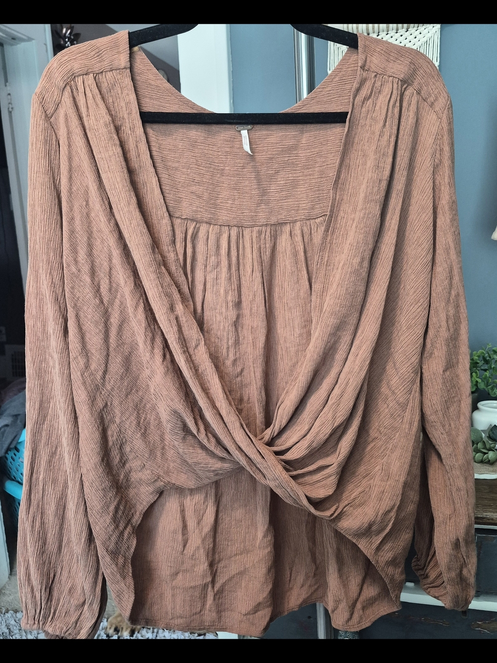 Free People Check On It Faux Wrap Long Sleeve Blouse In Rust Sz M